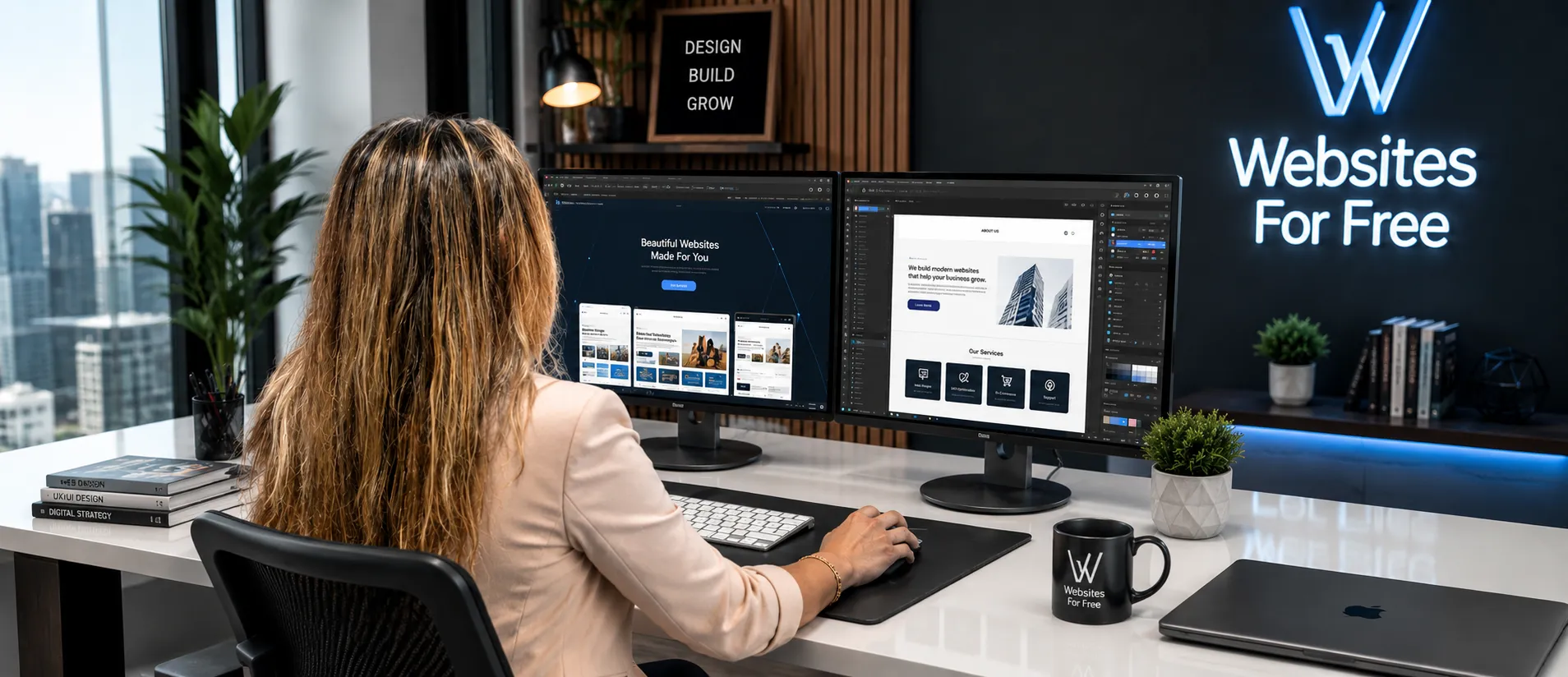 A friendly professional building a small business website on a laptop